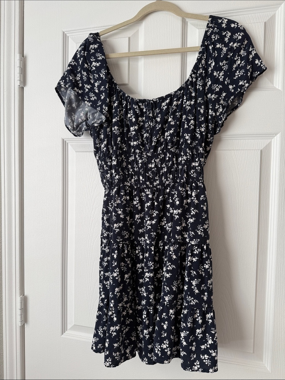 Hollister Navy Blue Floral Midi Dress with built in shorts and pockets